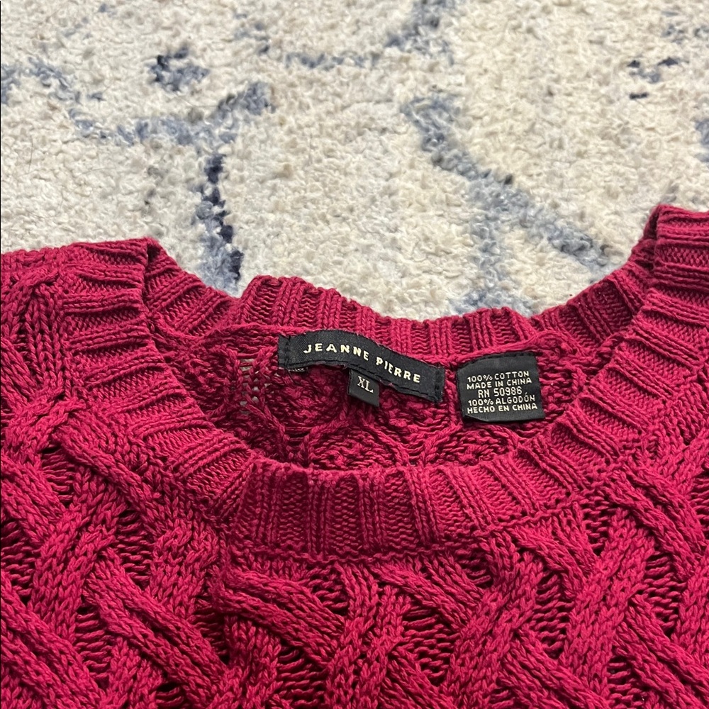 JEANNE PIERRE Women's Red Cable Knit Curved-Hem Sweater - Picture 4 of 4